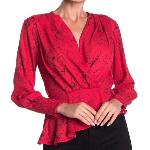 ASTR the Label V-Neck Asymmetrical Peplum Blouse - Picture 1 of 13